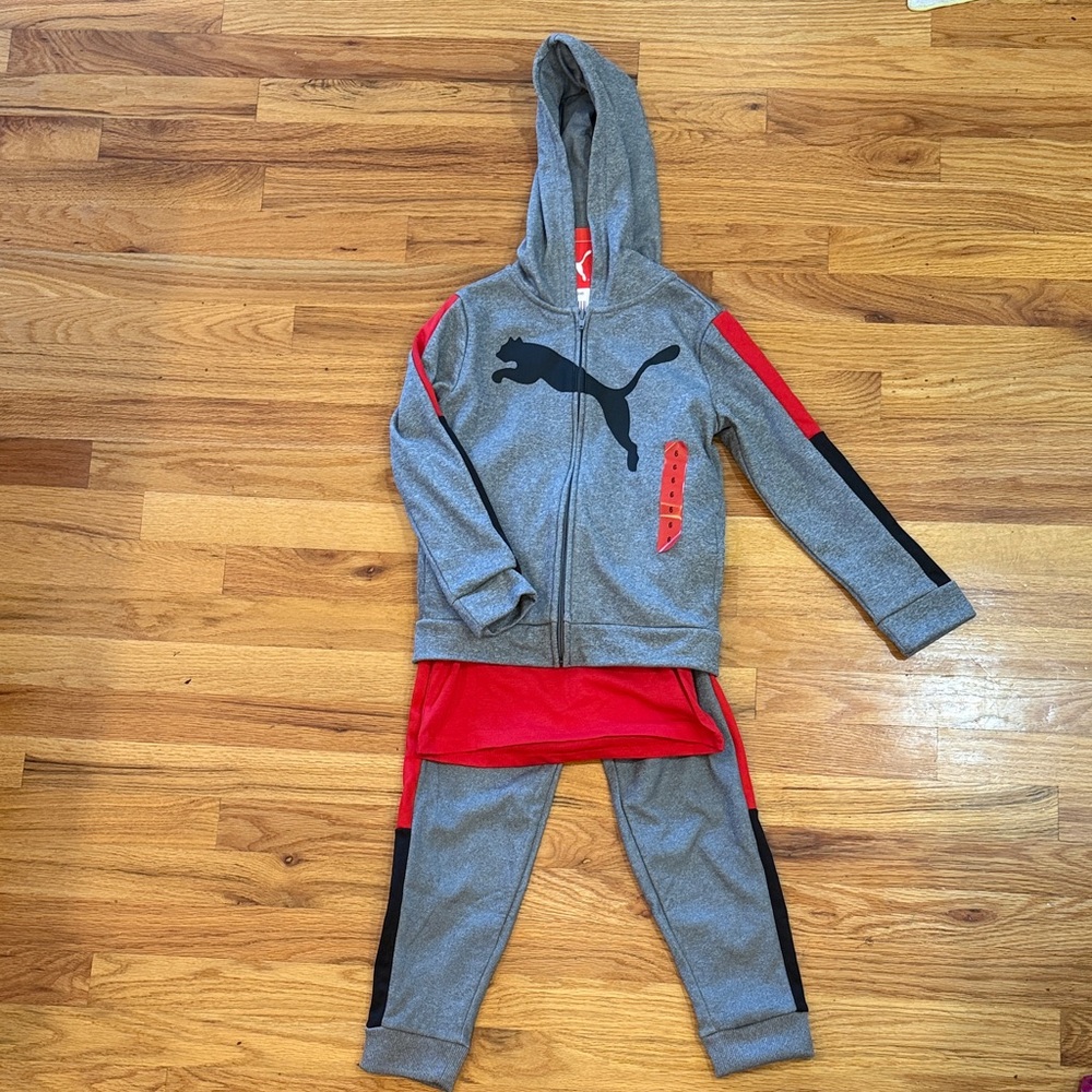Puma Gray and Red Size 6 Tracksuit for Kids